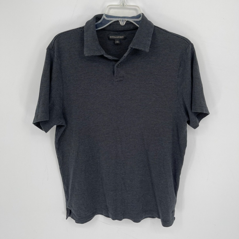 Banana Republic Men's Gray Textured Short Sleeve Preppy Polo Shirt Size L